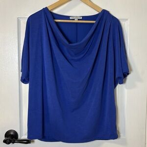 Green Envelope Draped Neck Blue Women's Knit Top